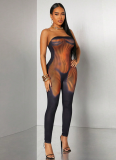 Black Sexy Stripe Backless Strapless Skinny Jumpsuits