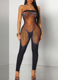 Black Sexy Stripe Backless Strapless Skinny Jumpsuits