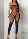 Black Sexy Stripe Backless Strapless Skinny Jumpsuits