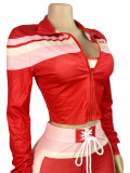 Casual Cross Straps Contrast Spaghetti Strap Long Sleeve Two Pieces