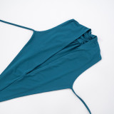 Sexy Solid Color Hollow Out Backless Deep V Neck Sleeveless Two Pieces