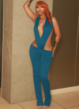 Sexy Solid Color Hollow Out Backless Deep V Neck Sleeveless Two Pieces