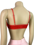 Casual Cross Straps Contrast Spaghetti Strap Long Sleeve Two Pieces