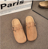 Birkenstock Women's New Versatile Shoes Casual Flat Shoes Non-Slip Closed-Toe Half Slippers Slip-On Lazy Shoes