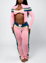 Casual Cross Straps Contrast Spaghetti Strap Long Sleeve Two Pieces