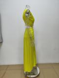 Fashion Hollow Knot Slit V-neck Sleeveless Pleated Irregular Dress