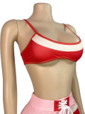Casual Cross Straps Contrast Spaghetti Strap Long Sleeve Two Pieces