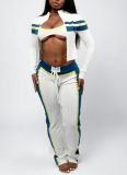 Casual Cross Straps Contrast Spaghetti Strap Long Sleeve Two Pieces