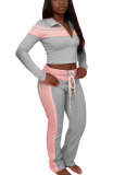Casual Cross Straps Contrast Spaghetti Strap Long Sleeve Two Pieces