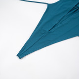 Sexy Solid Color Hollow Out Backless Deep V Neck Sleeveless Two Pieces