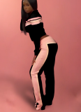 Casual Cross Straps Contrast Spaghetti Strap Long Sleeve Two Pieces