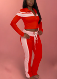 Casual Cross Straps Contrast Spaghetti Strap Long Sleeve Two Pieces