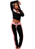 Casual Cross Straps Contrast Spaghetti Strap Long Sleeve Two Pieces