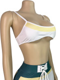 Casual Cross Straps Contrast Spaghetti Strap Long Sleeve Two Pieces