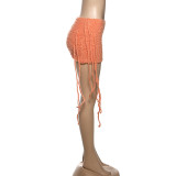 Sexy Solid Color Fringed Trim Regular Mid Waist Patchwork Bottoms