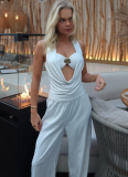 Sexy Solid Color Hollow Out Backless Halter Tops