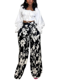 Casual Print Strap Design Square Neck Long Sleeve Two Pieces
