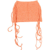 Sexy Solid Color Fringed Trim Regular Mid Waist Patchwork Bottoms
