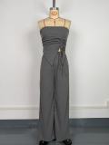 Sexy Ribbed Busty Slit Top Straight Trousers Set