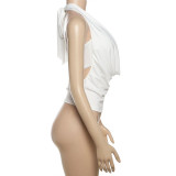 Sexy Solid Color Hollow Out Backless Halter Tops