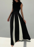 Fashion Round Neck Sleeveless Waist Contrast Color Stitching Dress