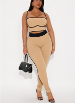 Sportswear Contrast Spaghetti Strap Sleeveless Two Pieces