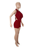 Sexy Halter Neck Swing Neck Large Backless Tie Rope Solid Color Mesh Two-piece Suit