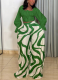 Casual Print Strap Design Square Neck Long Sleeve Two Pieces