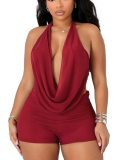 Sexy Halter Neck Swing Neck Large Backless Tie Rope Solid Color Mesh Two-piece Suit