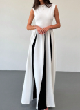Fashion Round Neck Sleeveless Waist Contrast Color Stitching Dress