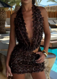Sexy Short Skirt Slimming Halter Neck V-neck Slim Short Skirt Suit