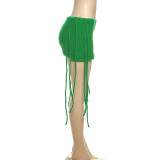 Sexy Solid Color Fringed Trim Regular Mid Waist Patchwork Bottoms