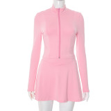 Sexy Solid Color Zipper Zipper Collar Long Sleeve Two Pieces