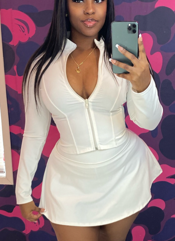 Sexy Solid Color Zipper Zipper Collar Long Sleeve Two Pieces