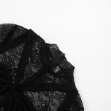 Black Sexy Solid Color Lace O Neck Skinny Jumpsuits