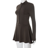Sexy Solid Color Zipper Zipper Collar Long Sleeve Two Pieces