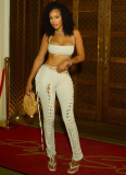 Sexy Solid Color Halter Neck Lace-up Vest With Trousers Two-piece Set