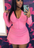 Sexy Solid Color Zipper Zipper Collar Long Sleeve Two Pieces