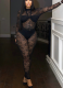 Black Sexy Solid Color Lace O Neck Skinny Jumpsuits