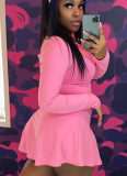 Sexy Solid Color Zipper Zipper Collar Long Sleeve Two Pieces