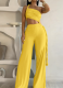 Sexy Backless Halter Neck Tube Top Gathered Pleated Tie Rope Wide Leg Jumpsuit