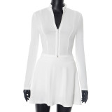 Sexy Solid Color Zipper Zipper Collar Long Sleeve Two Pieces