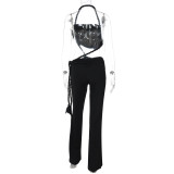 Sexy Backless Halter Neck Tube Top Gathered Pleated Tie Rope Wide Leg Jumpsuit
