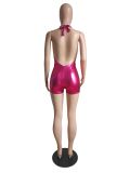 Sexy Solid Color Backless Halter Skinny Rompers