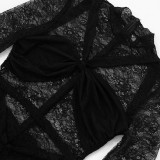Black Sexy Solid Color Lace O Neck Skinny Jumpsuits