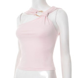 New Solid Color Irregular Collar Metal Decoration Top