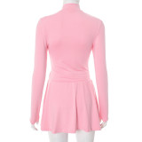 Sexy Solid Color Zipper Zipper Collar Long Sleeve Two Pieces