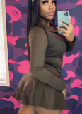 Sexy Solid Color Zipper Zipper Collar Long Sleeve Two Pieces