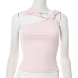 New Solid Color Irregular Collar Metal Decoration Top