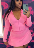 Sexy Solid Color Zipper Zipper Collar Long Sleeve Two Pieces